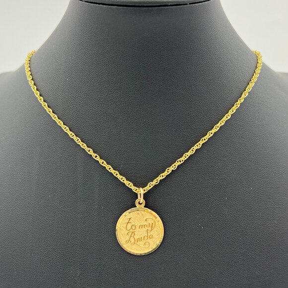 Vintage Lamode Gold Electroplate Bride Pendant on Goldtone Rope Chain - Picture 1 of 4